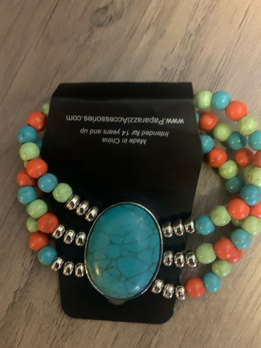 paparazzi Turquoise, Coral-Orange & Lime Multi-Strand Oval Stone Bracelet